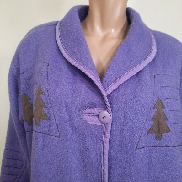 Vintage 80s Full Length Blanket Coat Mauve purple Virgin Wool Embroidered Size M - Picture 3 of 11
